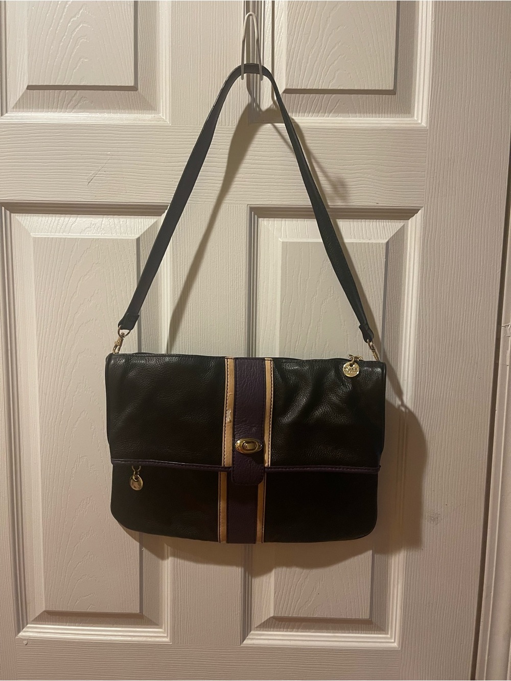 Maxx New York Purple & beige Trim shoulder bag with gold tone hardwares.